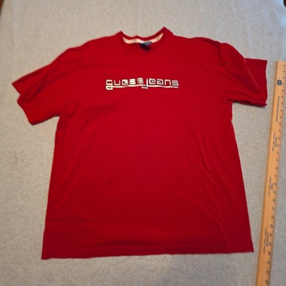 Y2K GUESS Jeans Shirt Mens XL Red Logo Graphic Short‎ Sleeve Crewneck Tee